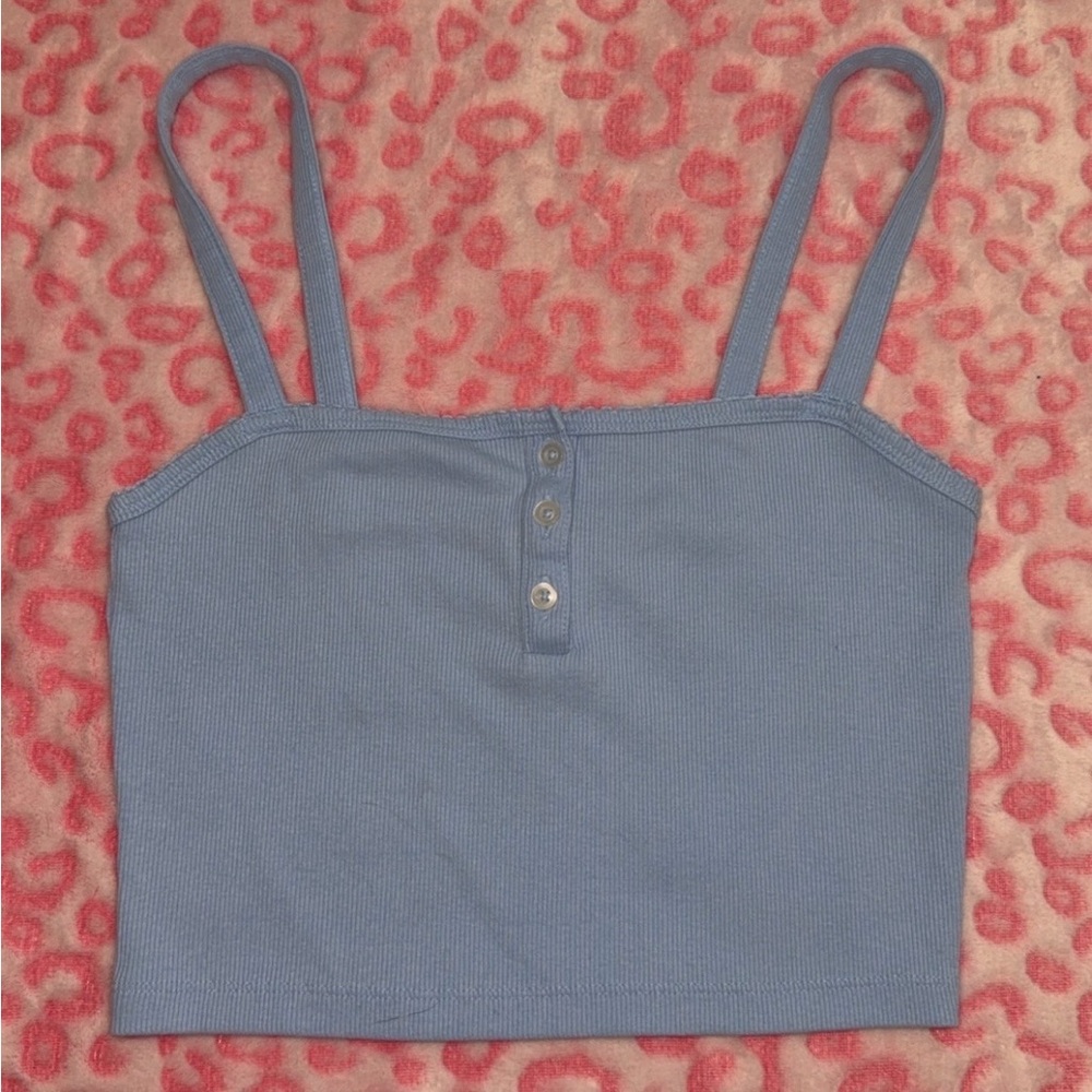 Light Blue Ribbed Tank Top with Button Front